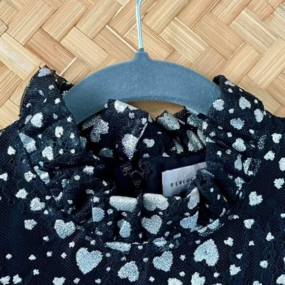 Rebecca Vallance Glittered Heart Lace Mini Dress